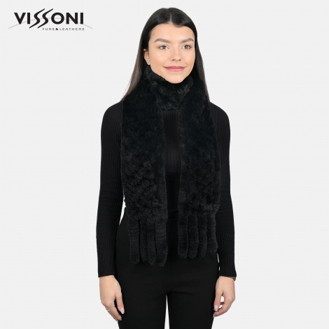 Дамски шал от естествен косъм на Rex Chinchilla - Черен