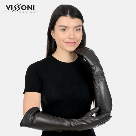 Дълги кожени ръкавици изчистен модел - черни