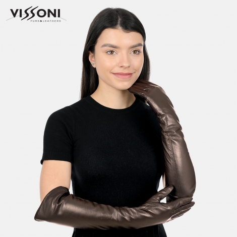 Дълги кожени ръкавици изчистен модел - Светло кафяв