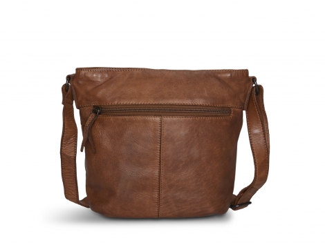 Кожена дамска чанта от телешка кожа - Коняк